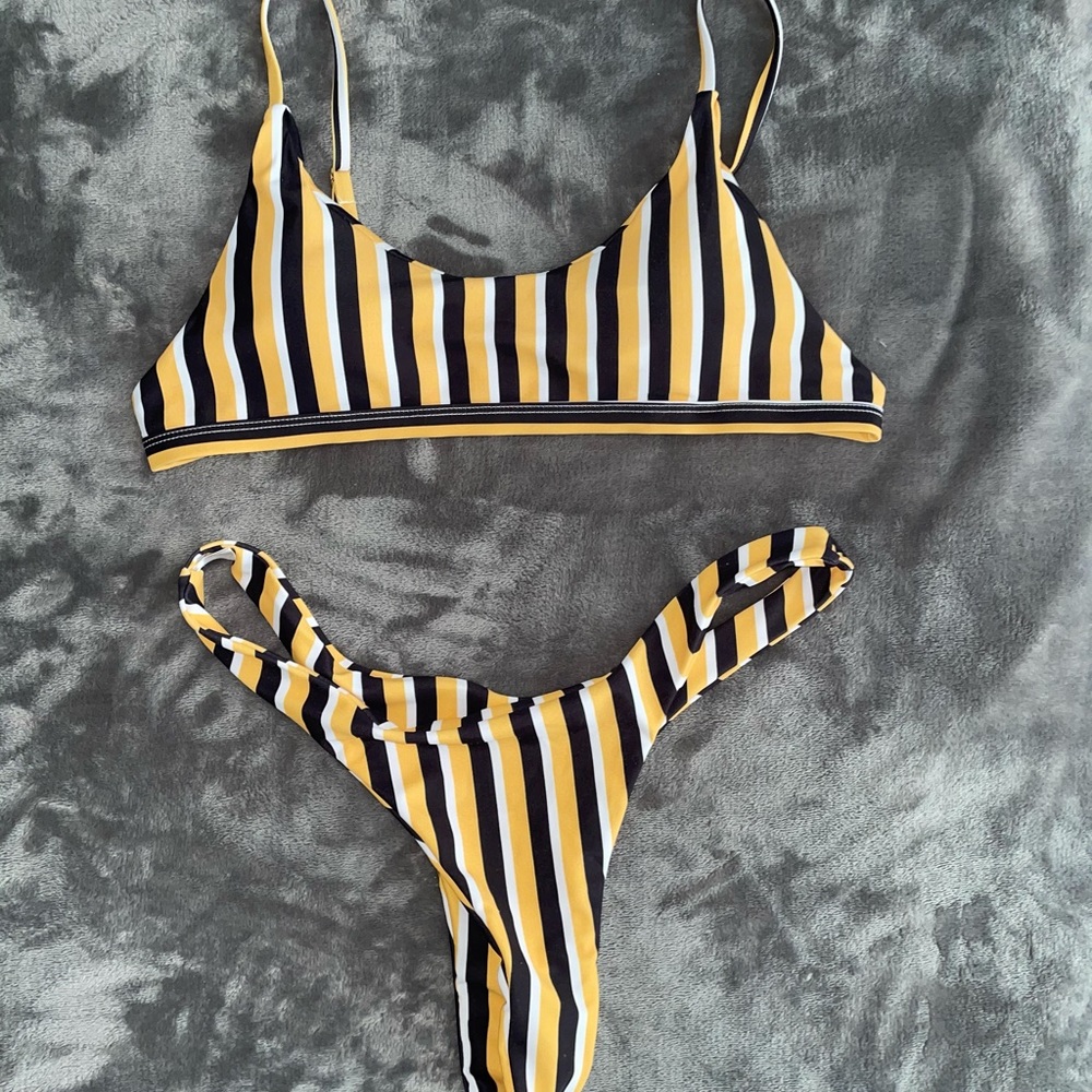 Yellow & Black Striped Bikini